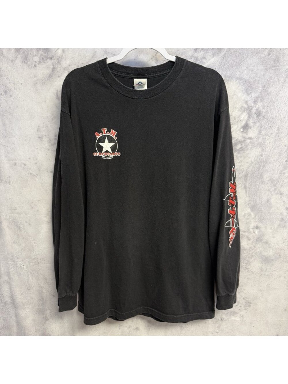 Vintage ATM Surfboards T Shirt Mens L Black Long Sleeve Y2k Surf